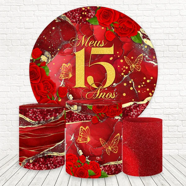 decoração vermelho e dourado painel redondo