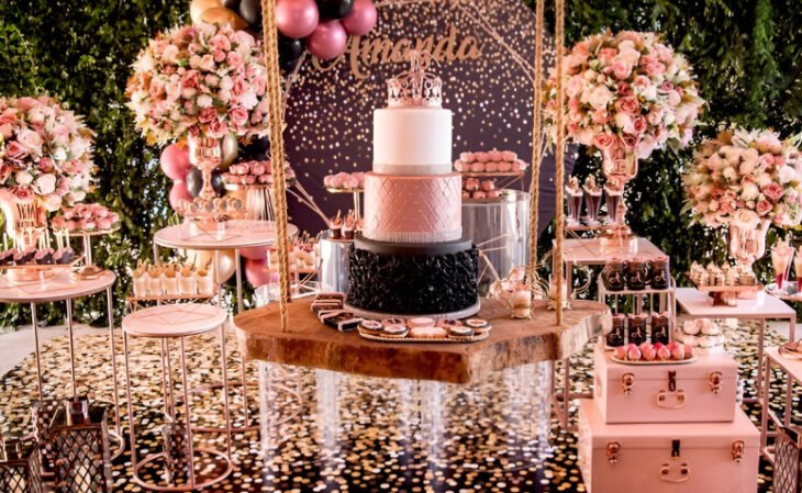 ideias decoração festa 15 anos dourado luxo
