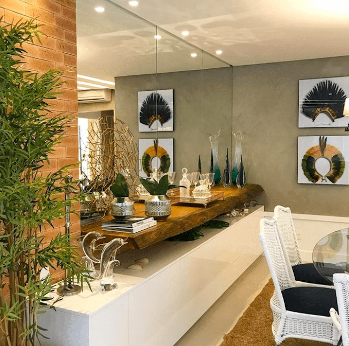 ideias de espelhos decorativos para sala de jantar pequena
