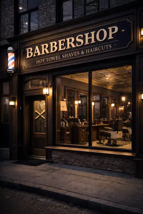 fachada de barbearia industrial vs vintage