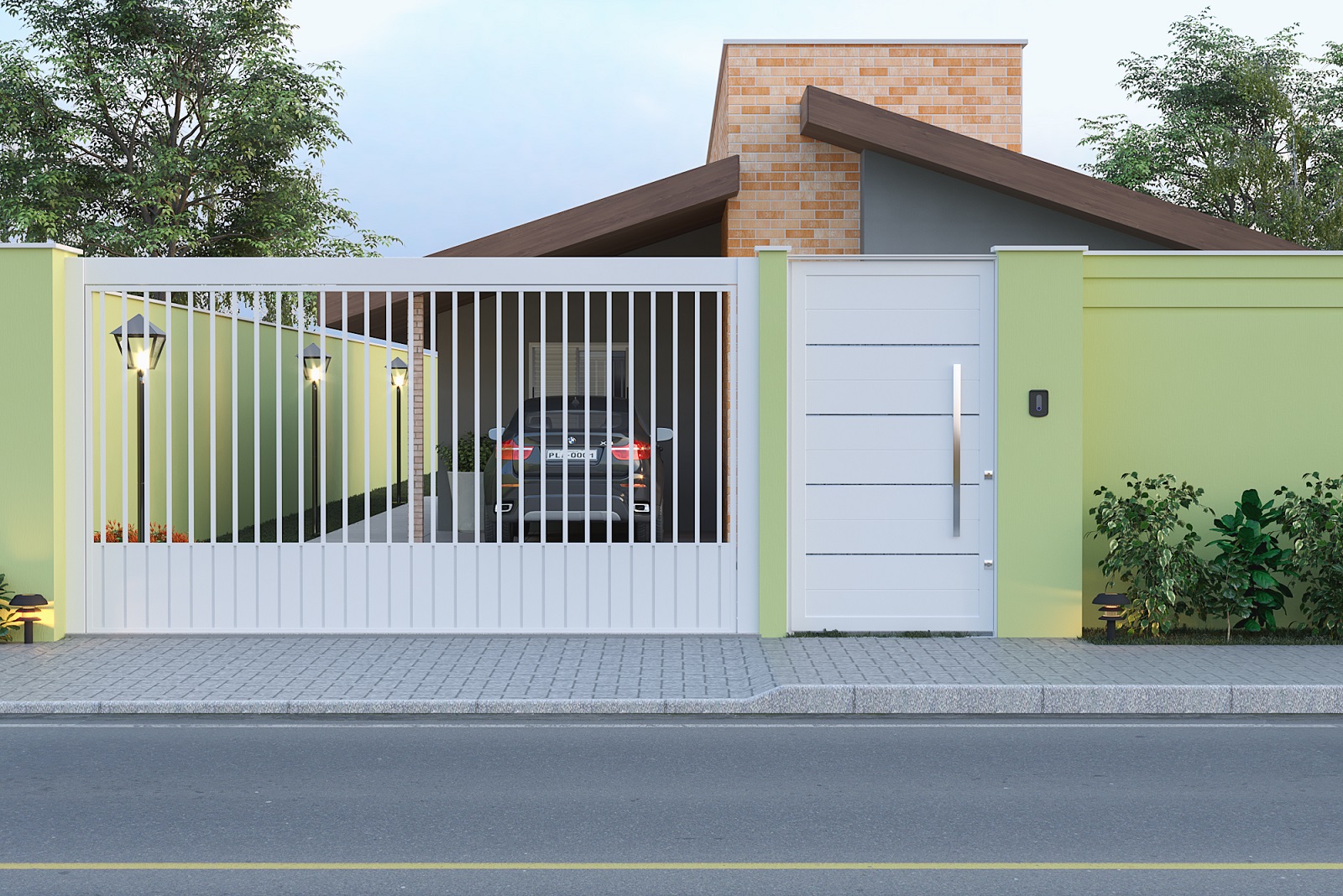 fachada de muro com portão moderno