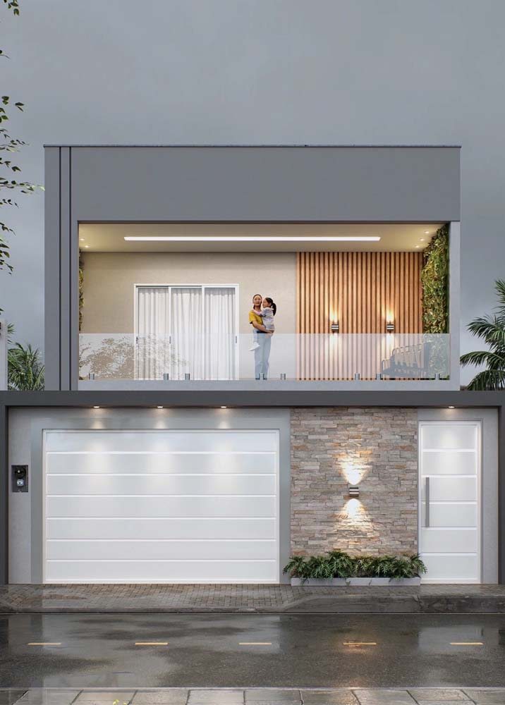 fachada de muro com portão e revestimento 3D