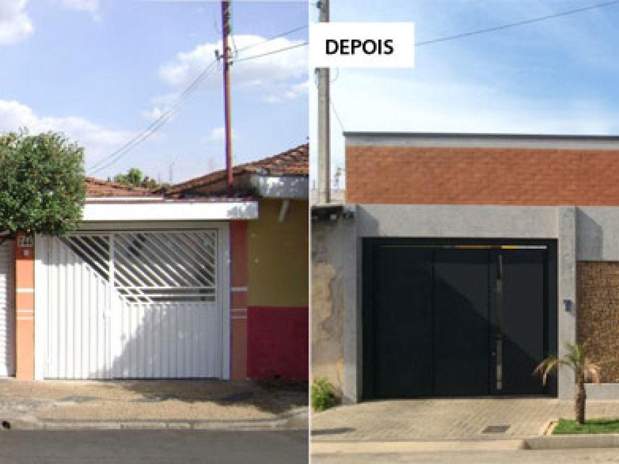 fachada de muro com portão e cimento queimado
