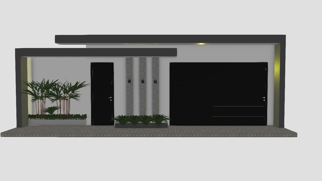 fachada de muro com portão de madeira