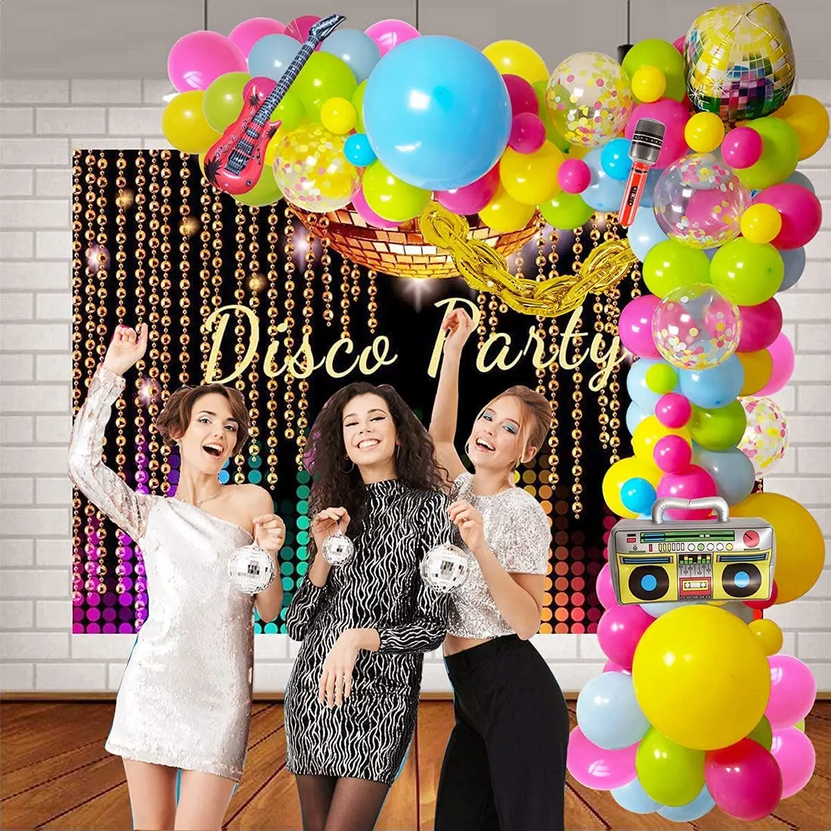 decoração festa balada neon vs preto dourado