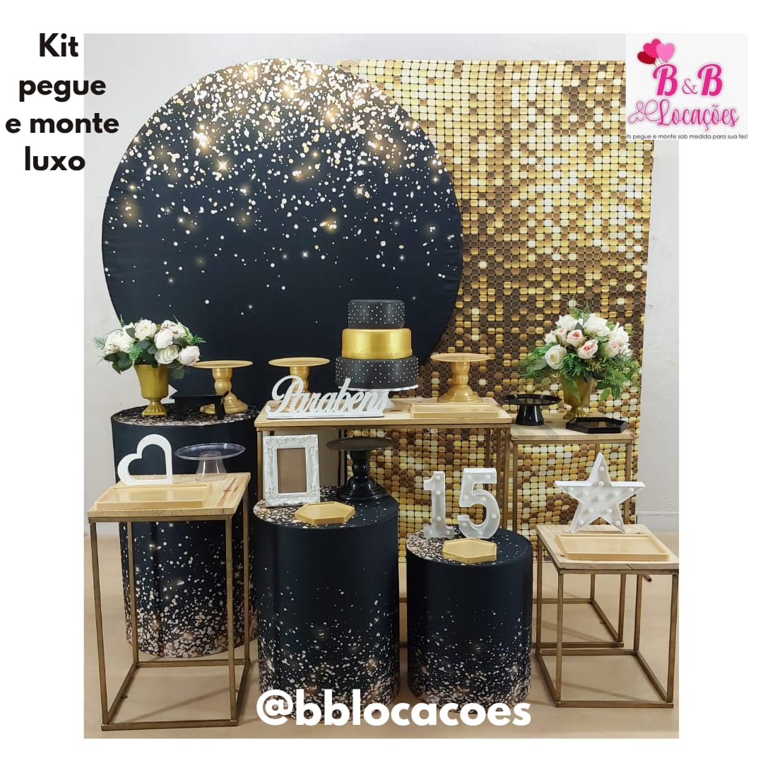 festa de decoração preto e dourado feminino