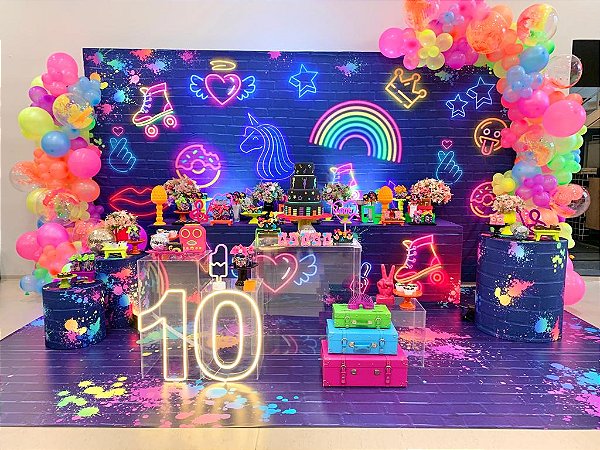 festa neon decoração