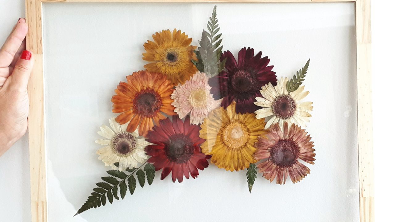 como fazer quadro botânico flores secas