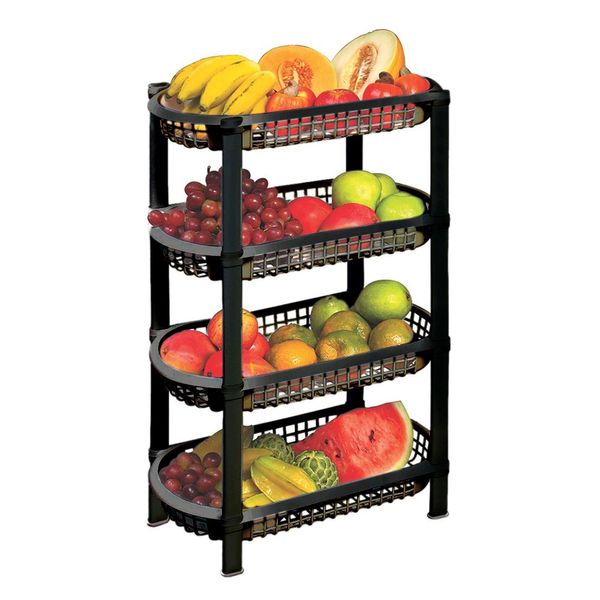 Fruteira de chão industrial ferro e madeira