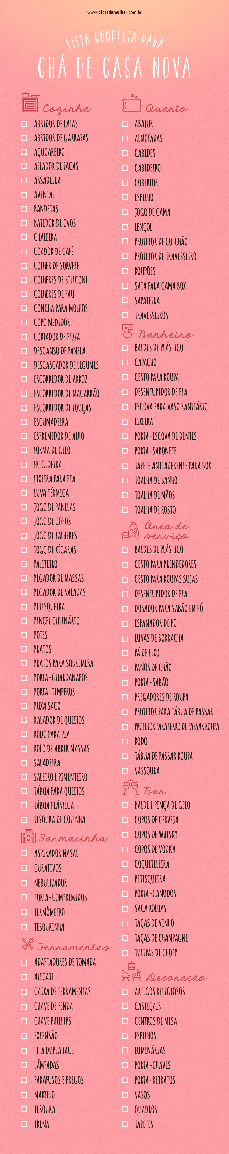 lista de presentes chá de casa nova completa