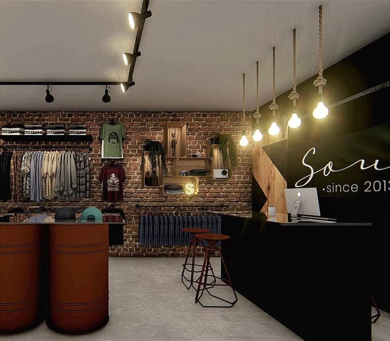 decoração parede tijolinho loja masculina