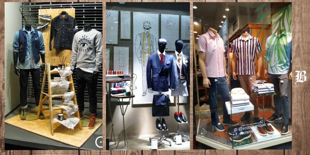 decoração industrial vs minimalista loja masculina