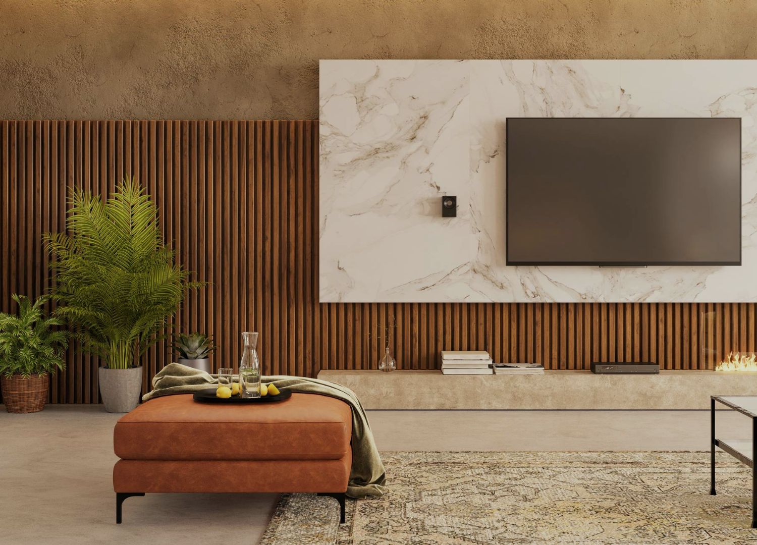 ideias de decoração com mármore marrom para sala