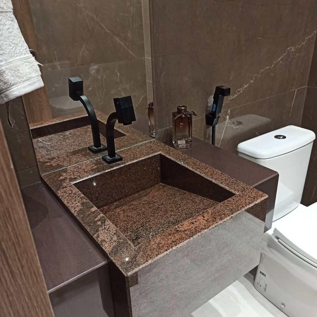 mármore marrom para bancada de banheiro pequeno