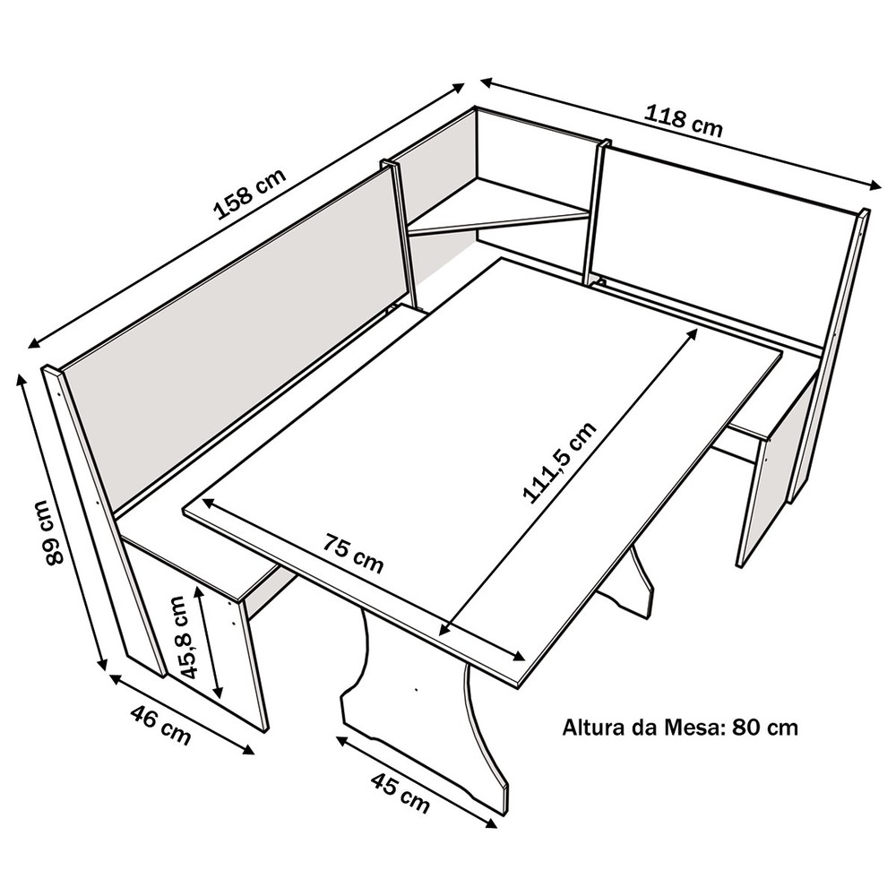 medidas canto alemão 4 lugares