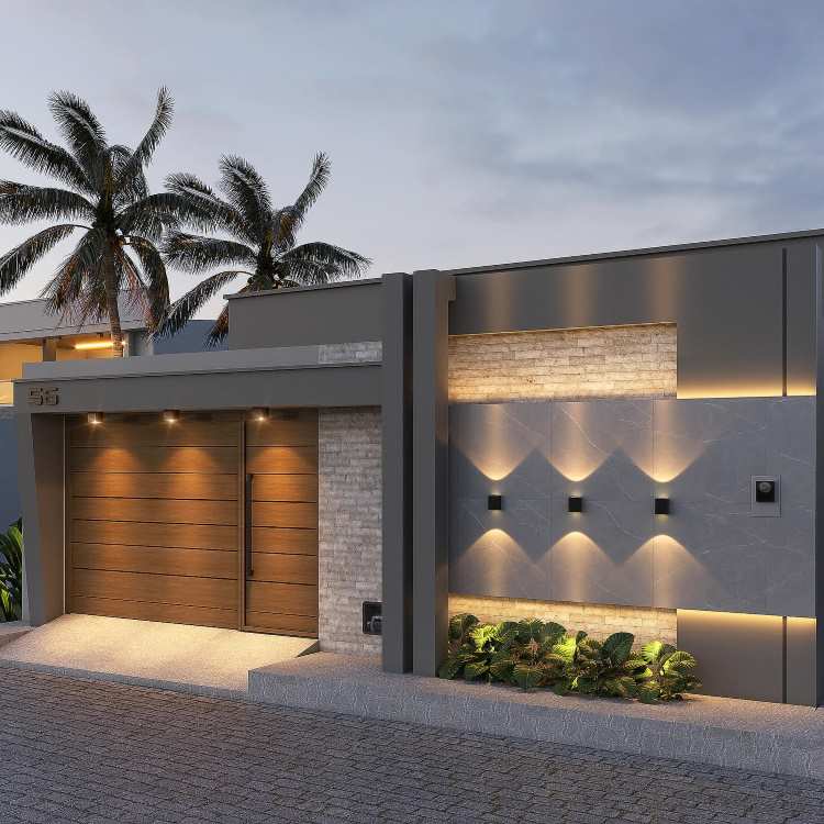 Muro cinza com portão branco