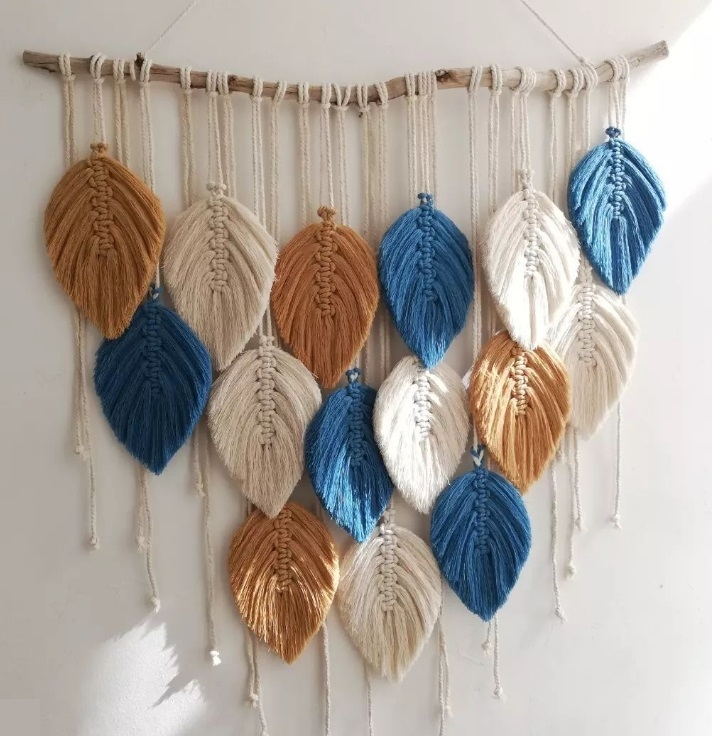 Painel macramê algodão cru