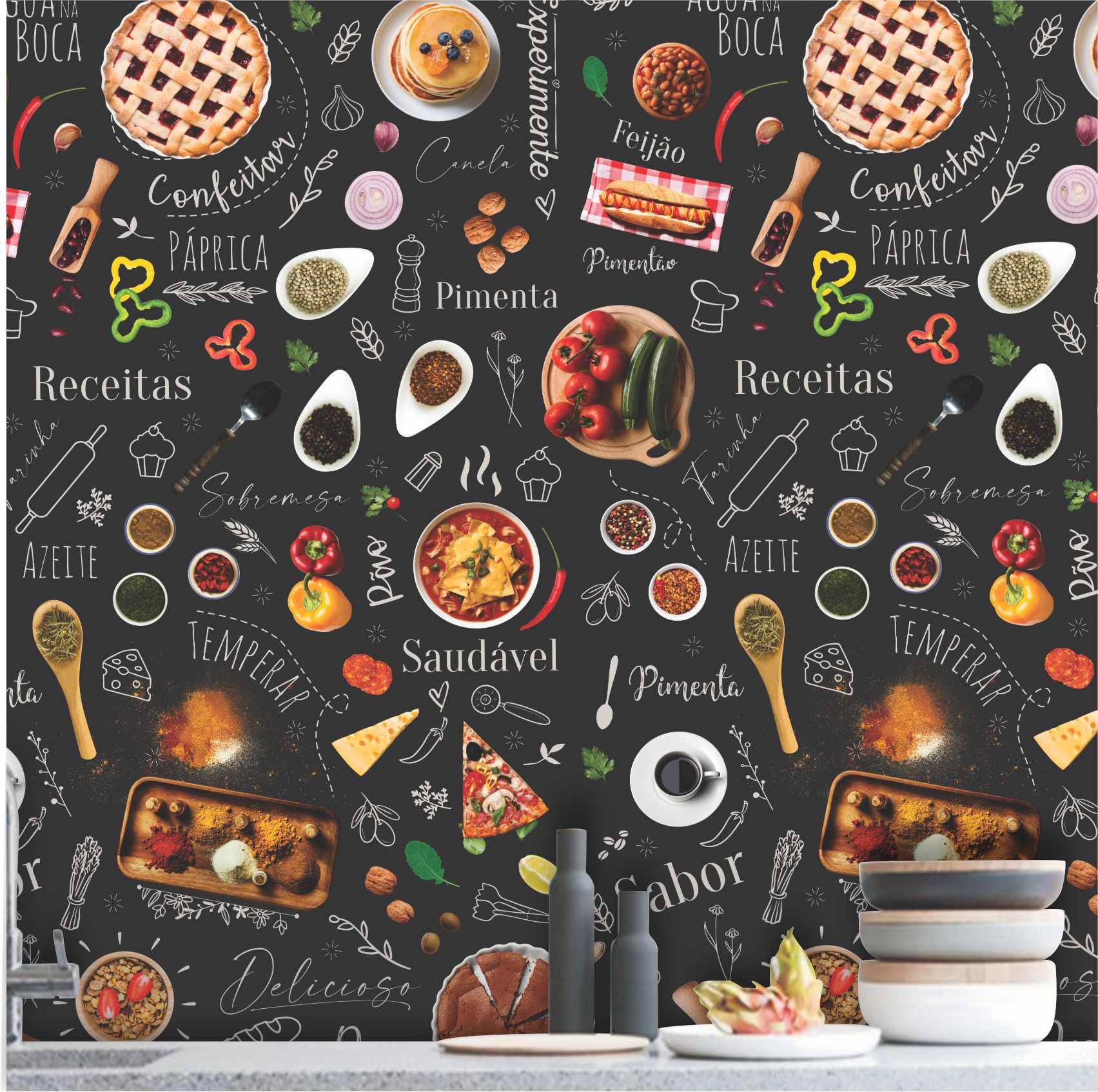 papel de parede cozinha pastilha