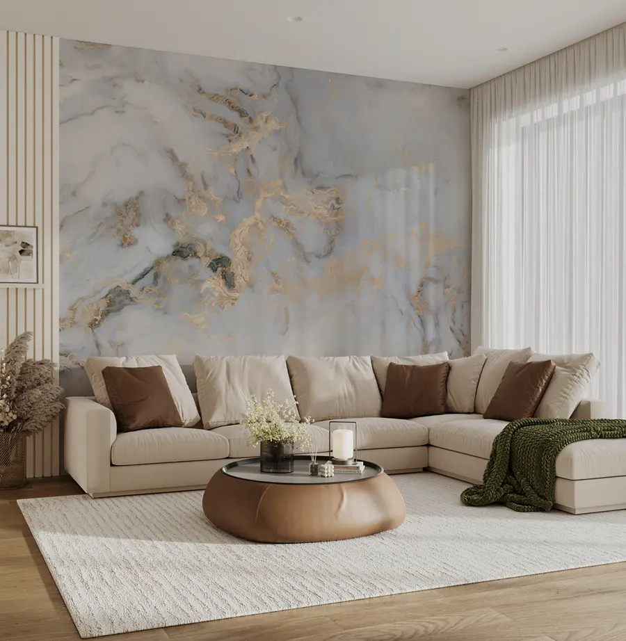 ideias de papel de parede marmore para sala de estar