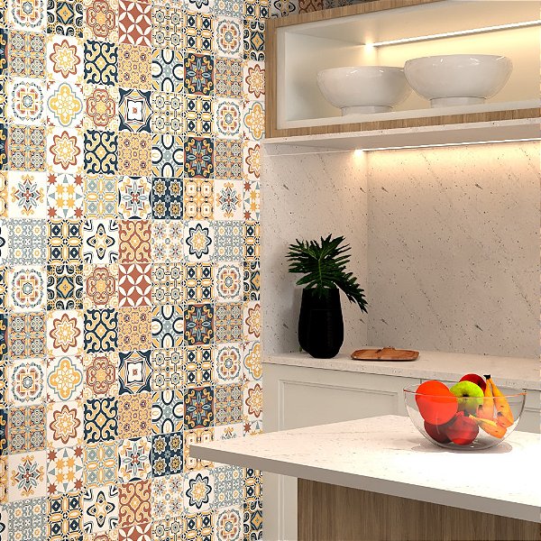 papel de parede azulejo 3D