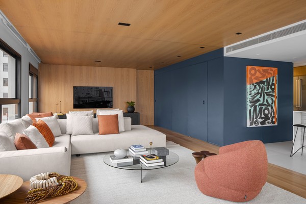 ideias de decoração com parede azul para sala