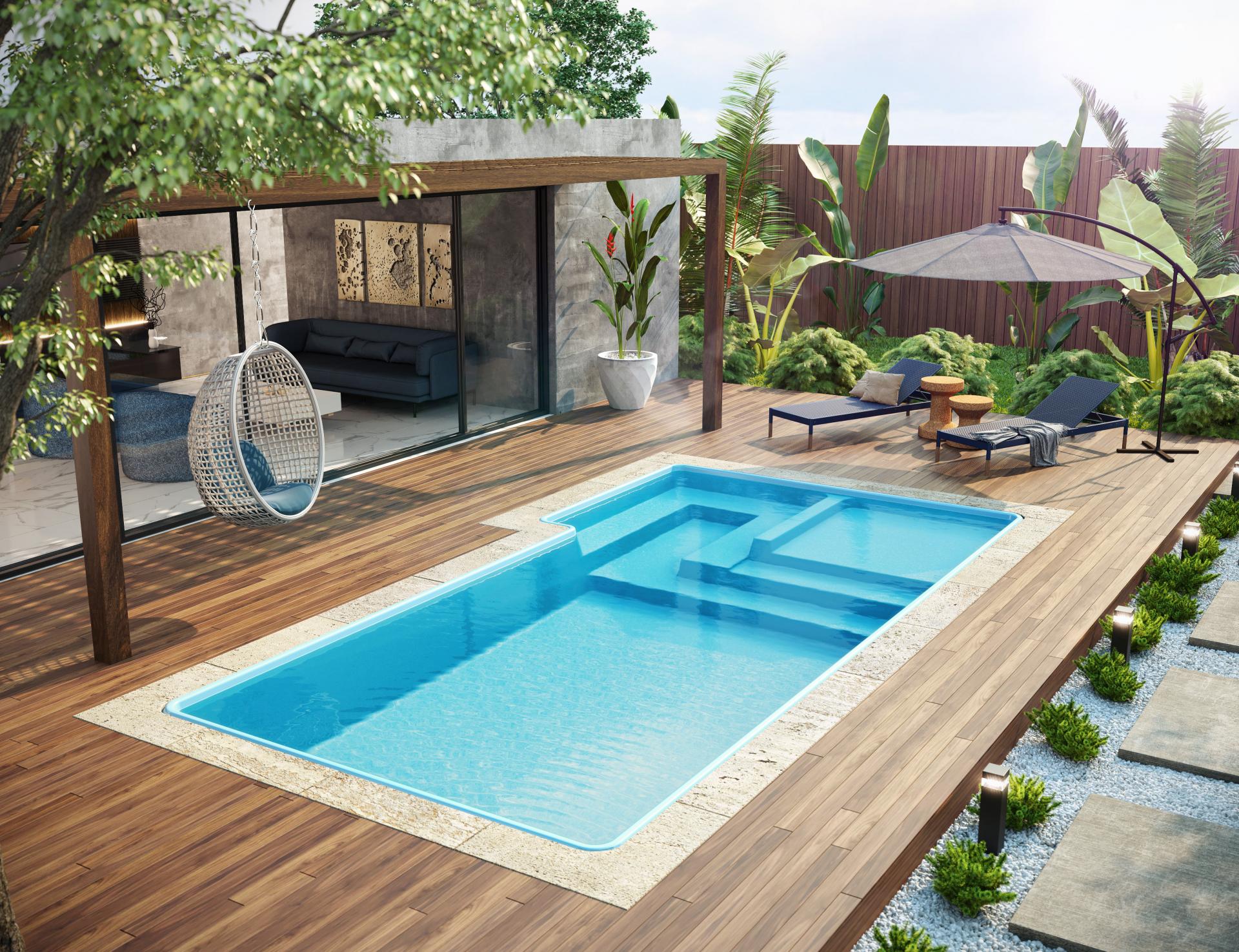 piscina de fibra com deck molhado