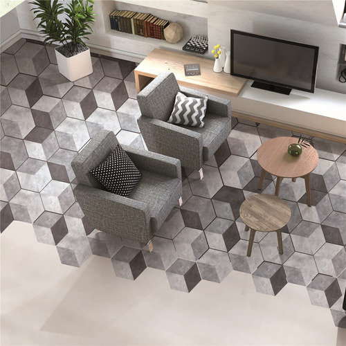 inspiração de ambientes com piso hexagonal