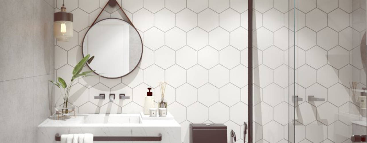 inspiração de ambientes com piso hexagonal