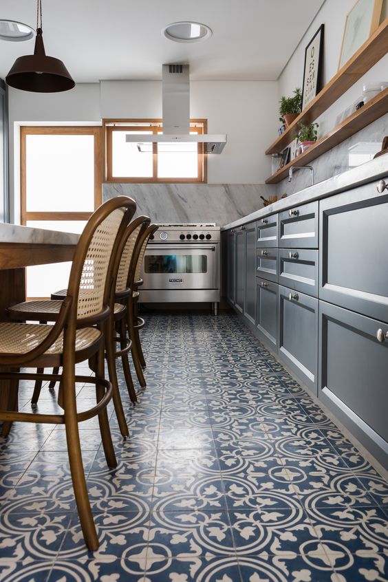piso hidráulico cozinha moderna