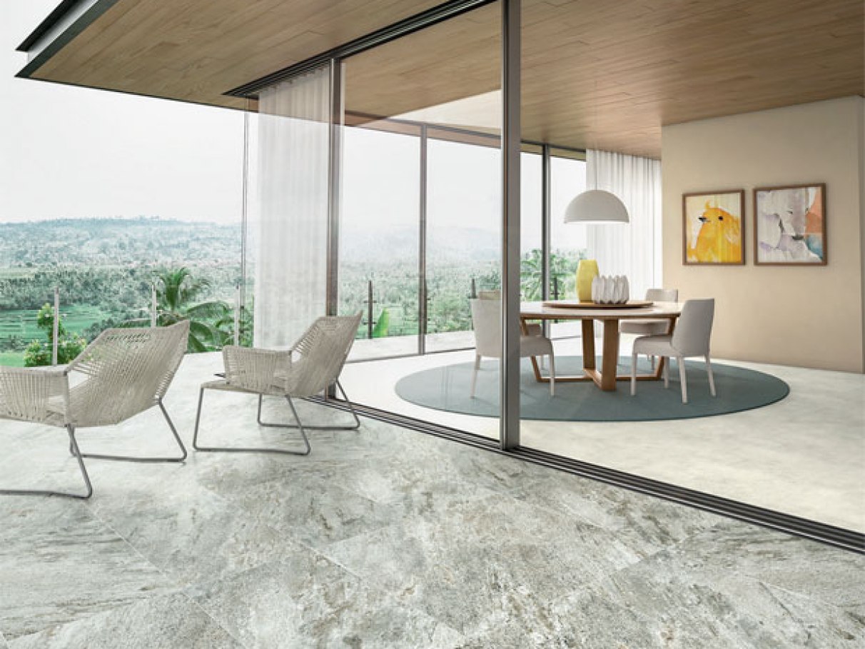 piso que imita pedra escura