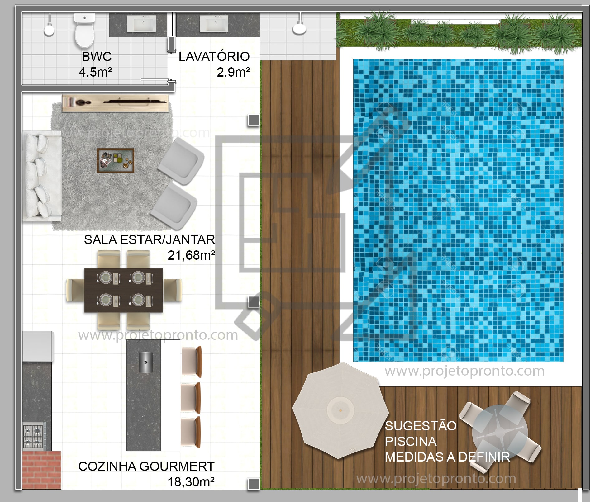 Planta baixa área gourmet pequena
