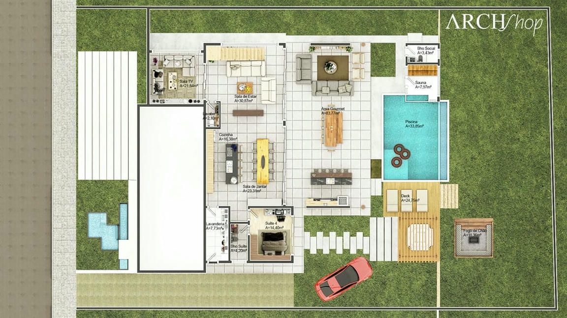 Planta baixa área gourmet pequena