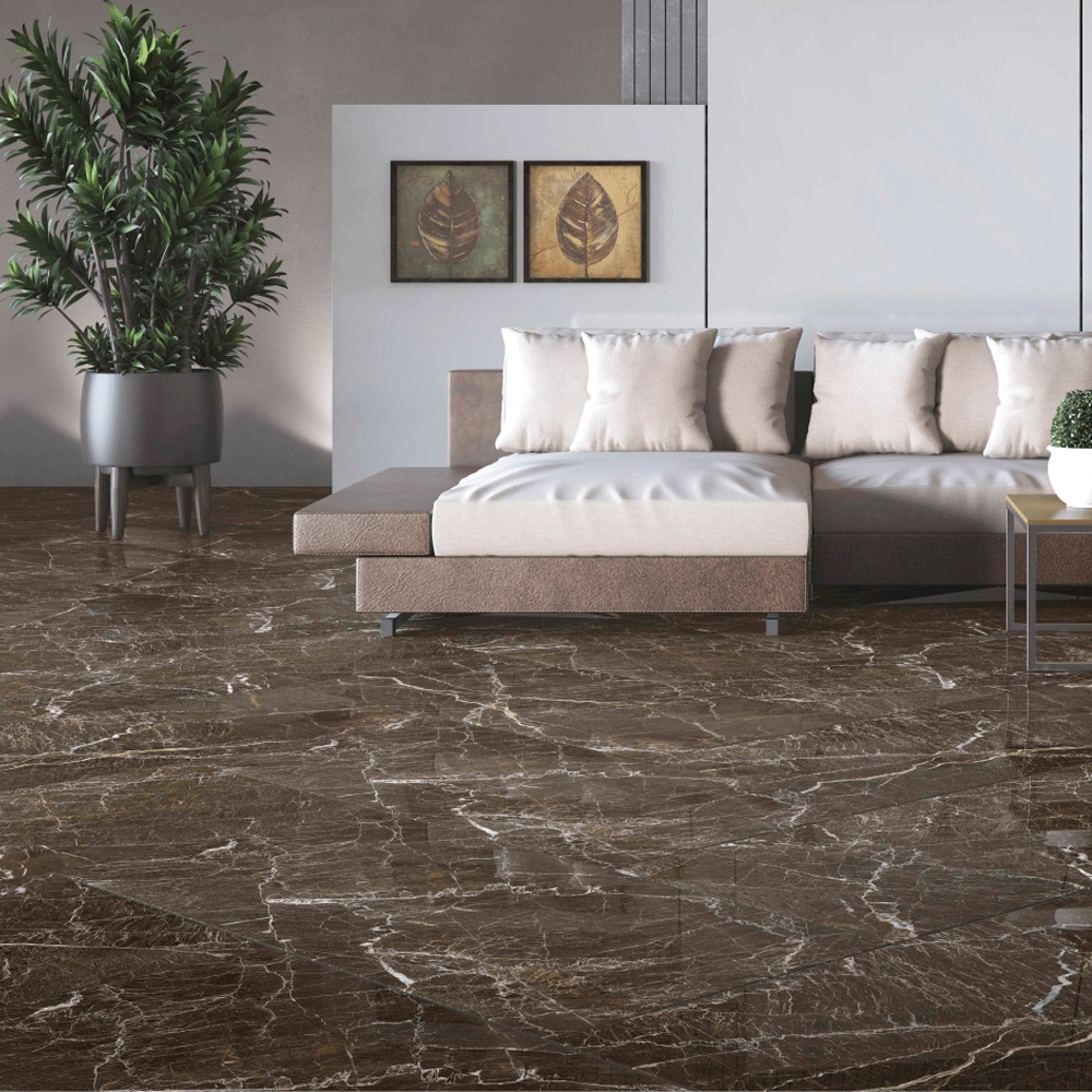 Porcelanato marrom claro imitando madeira