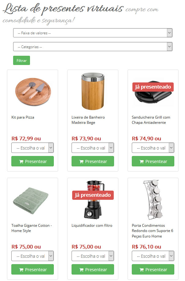 ideias de presente para chá de casa nova