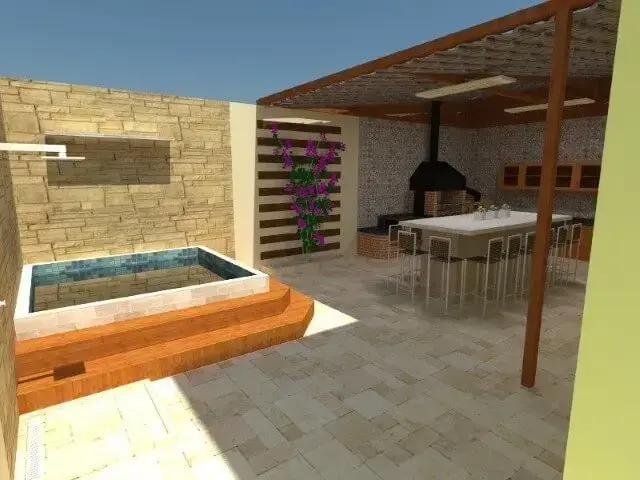 projeto area de lazer com piscina e churrasqueira
