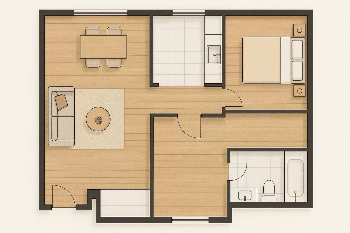 Layout de casa 2 quartos sala e cozinha integrada