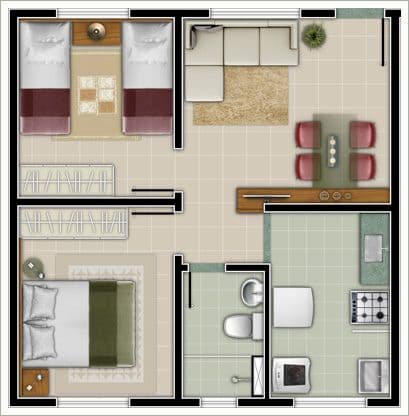 Planta de casa 2 quartos sala cozinha banheiro