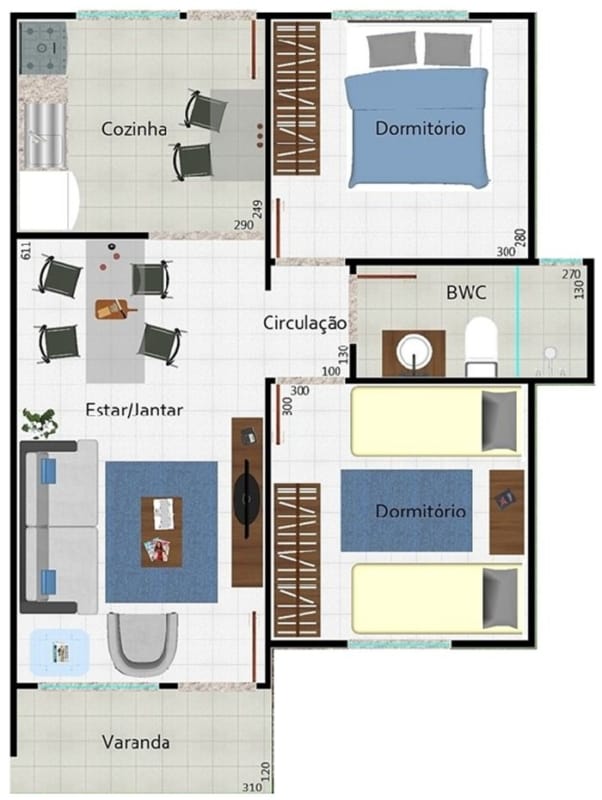 Casa 2 quartos com cozinha americana