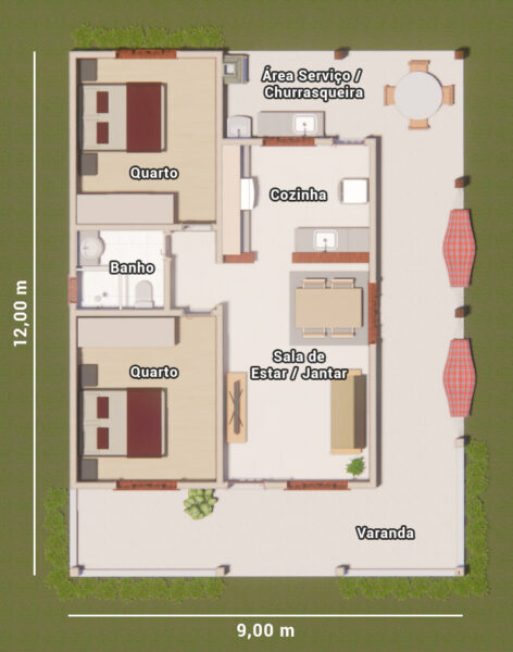 Planta de casa 2 quartos e 1 suíte