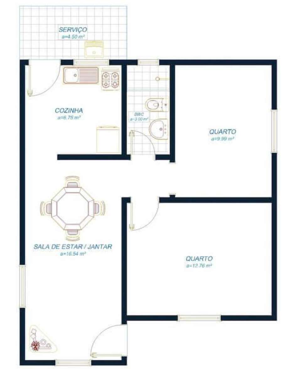 Plantas de casas compactas 2 quartos