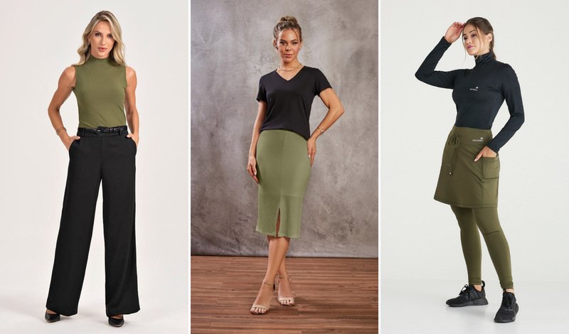 combinação de verde militar com dourado