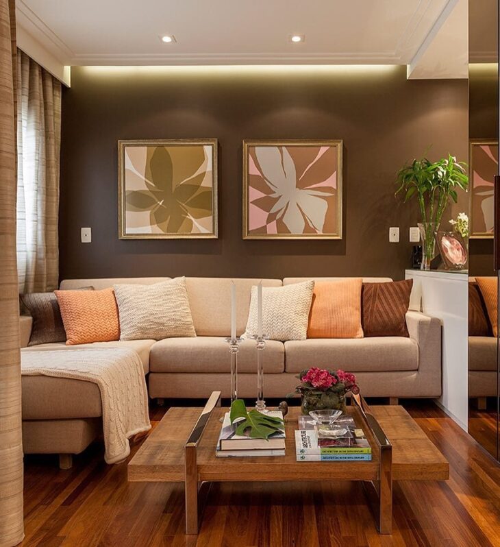 decoração sala marrom e cinza