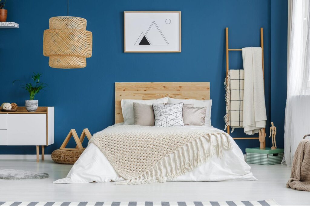 quarto azul e branco solteiro