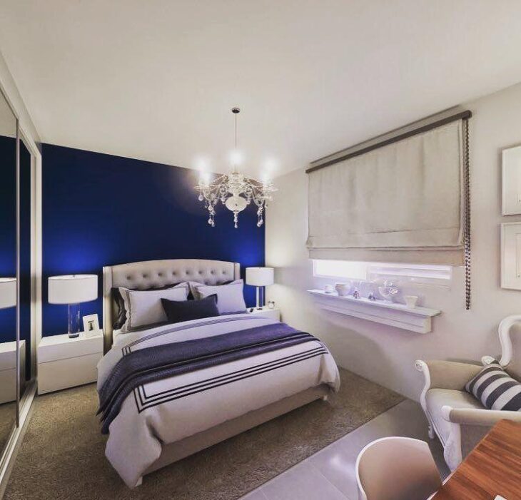 quarto azul e branco moderno