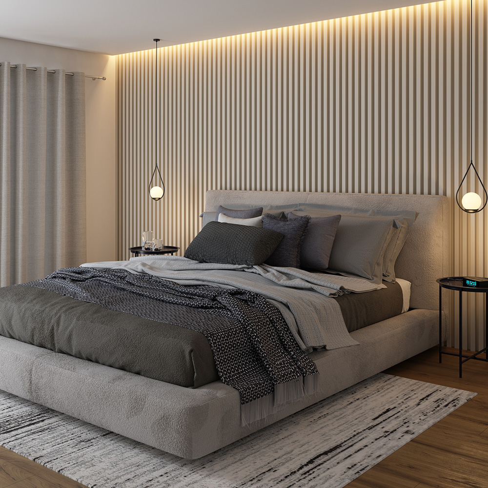quarto cinza e madeira