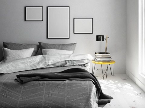 quarto cinza com parede ripada
