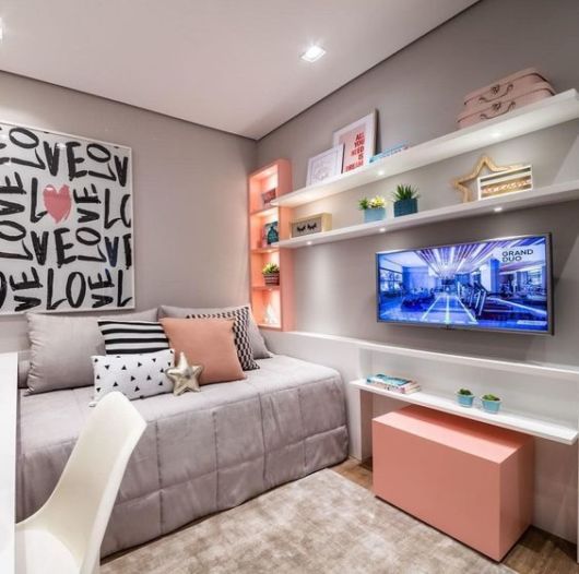 ideias de decoração quarto cinza e rosa