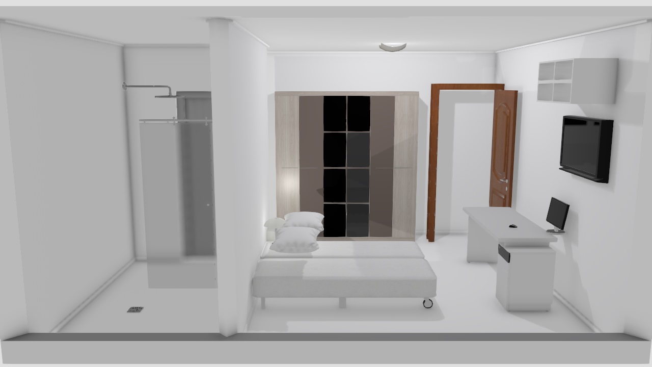 quarto com banheiro conceito aberto