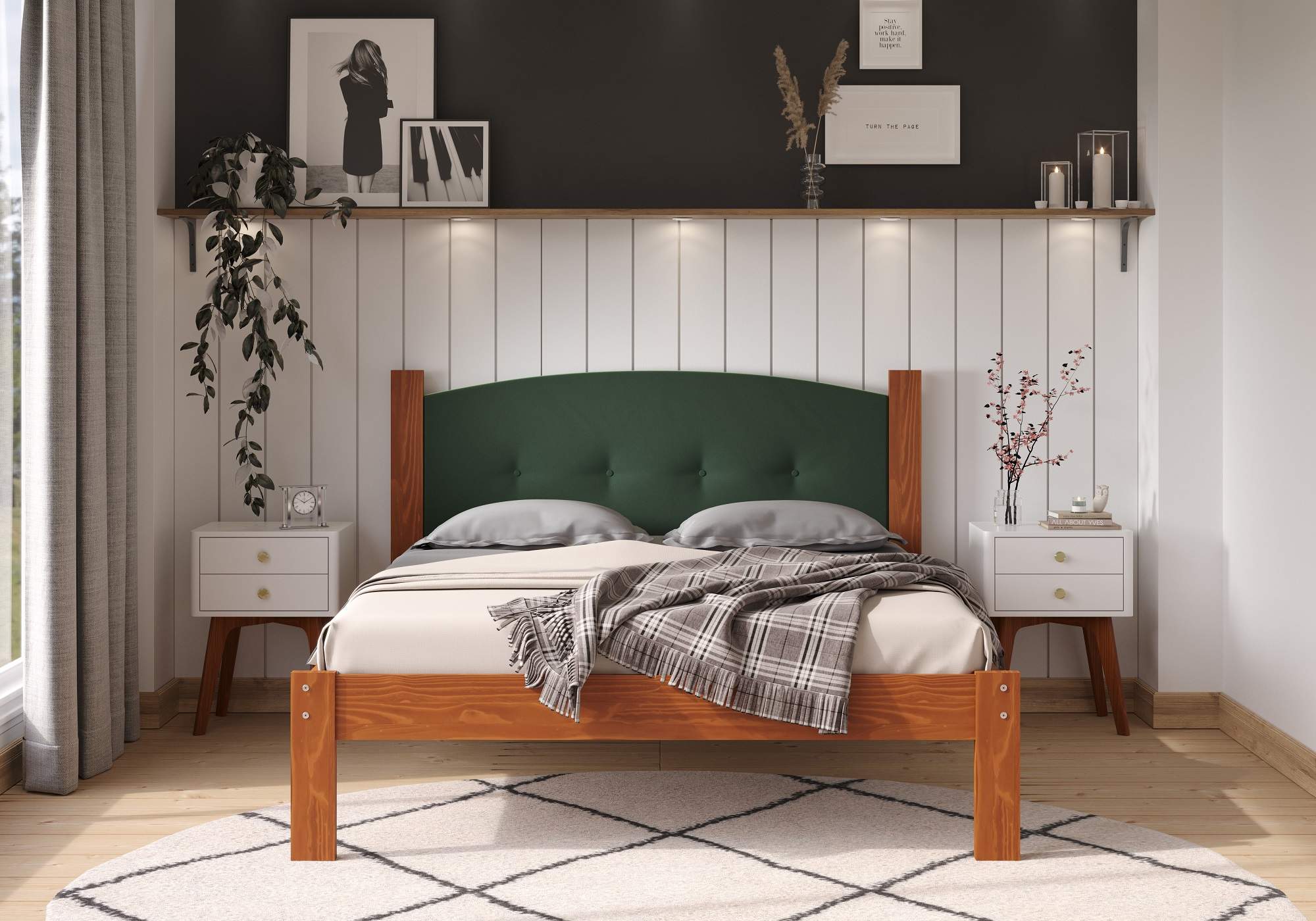 cabeceira de madeira com iluminação LED