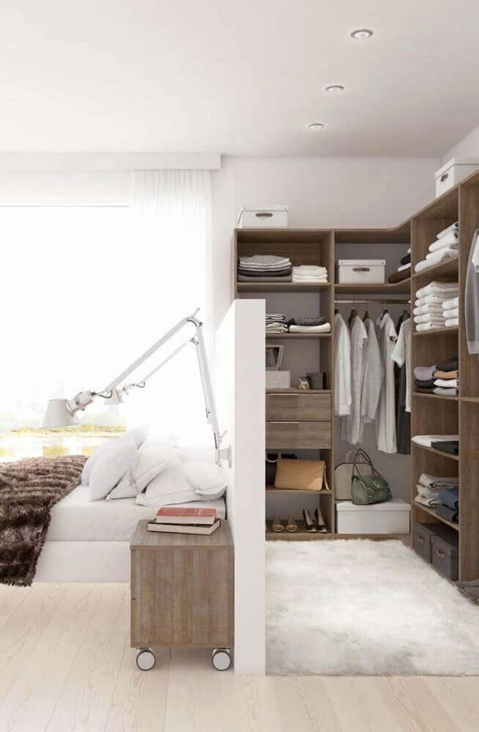 Móveis que dividem quarto e closet